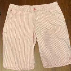 Peak performance pink and white striped shorts